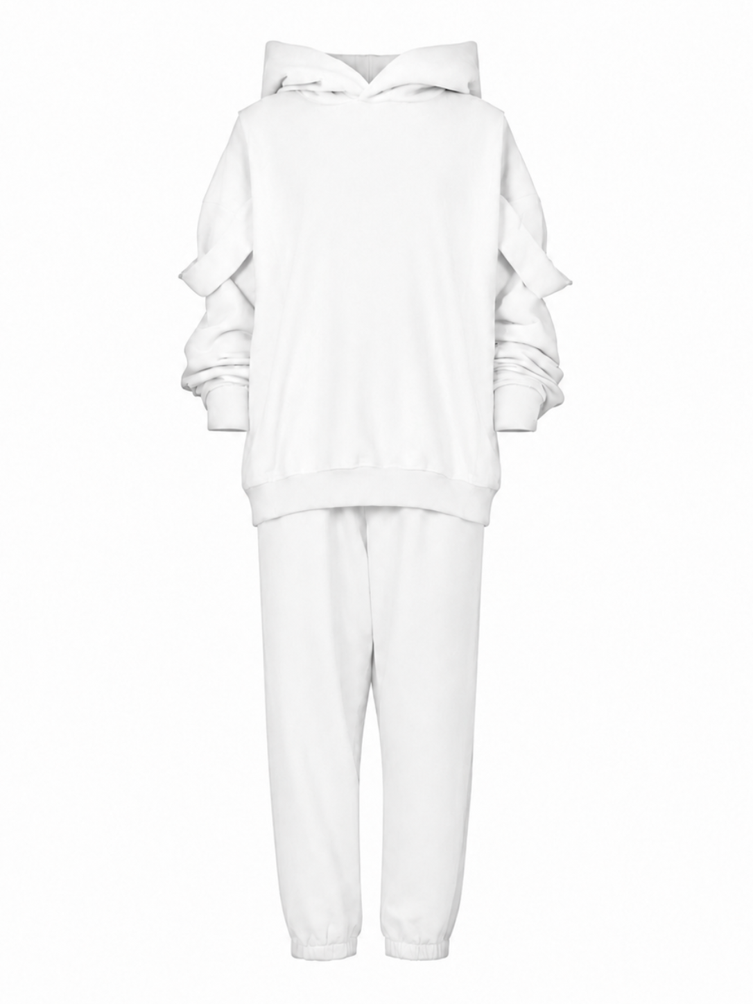 White oversized sweatshirt and jogger set, front view