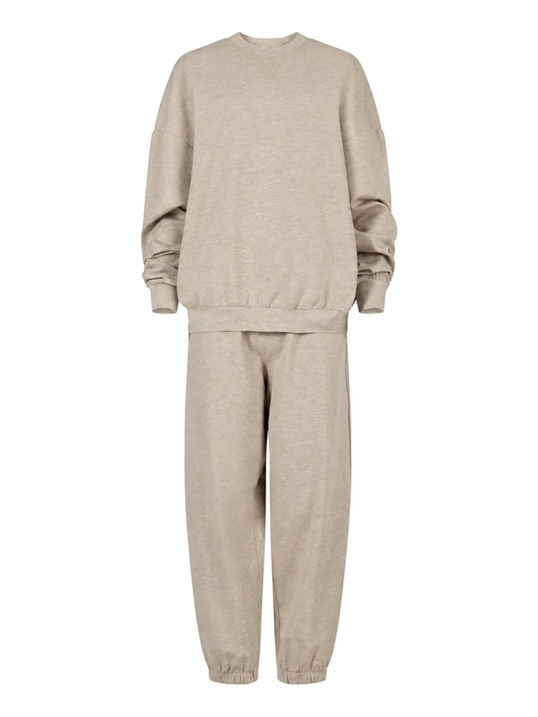 Beige oversized sweatshirt and jogger set, front view